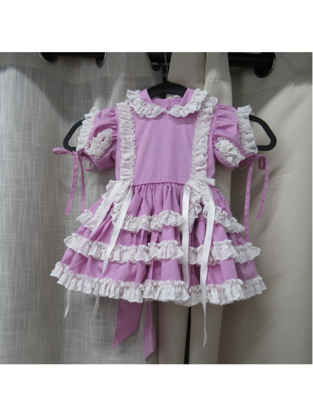 Vtg Kathleen Scott 2T Lavender Dress Lace Ruffle Pageant Square Dance Cupcake